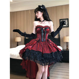 Vintage Ball Gown Sweetheart Red Black Mini Summer 16th Birthday Dress Lolita Dress Mini 18th Birthday Outfits Short Lolita Outfit HZ1121