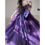 Vintage Ball Gown Off The Shoulder Grape Tulle 22th Birthday Dress Lolita Dress Long Lolita Outfits HZ1121