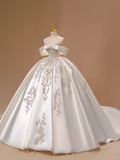 Princess Wedding Dress Ball Gown Off The Shoulder Satin Lace Short Sleeves Wedding Dresses Bridal Gowns HZ1121
