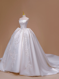 Fairy Tale Wedding Dress Princesses Ball Gowns Strapless Sleeveless White Satin Lace Wedding Dresses Bridal Gowns HZ1121