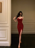 Sexy Mermaid Spaghetti Straps Red Satin 21st Birthday Dress Party Gown Birthday Outfits Birthday Dress Ideas For Women HZ1121