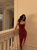 Sexy Mermaid Spaghetti Straps Red Satin 21st Birthday Dress Party Gown Birthday Outfits Birthday Dress Ideas For Women HZ1121