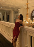 Sexy Mermaid Spaghetti Straps Red Satin 21st Birthday Dress Party Gown Birthday Outfits Birthday Dress Ideas For Women HZ1121