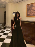 Sexy A line Halter Black Satin 21st Birthday Dress Party Gown Birthday Outfits Birthday Dress Ideas For Women HZ1121