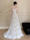 Classic Bridal Gown A Line Sweetheart Lace White Wedding Dresses Minimalist Bridal Gowns HZ1121