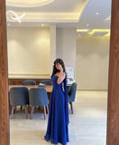 Classy A line Strapless Royal Blue Chiffon Long Prom Gown Summer Wedding Guest Dress Bridal Guest Dresses Wedding Outfits For Guest HZ1121
